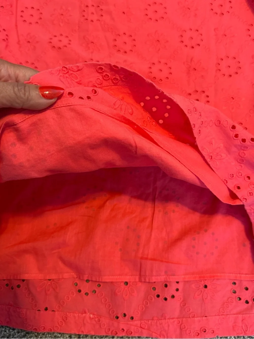 Tommy Bahama Coral Red Eyelet Ruffle Dress - Picture 7 of 10